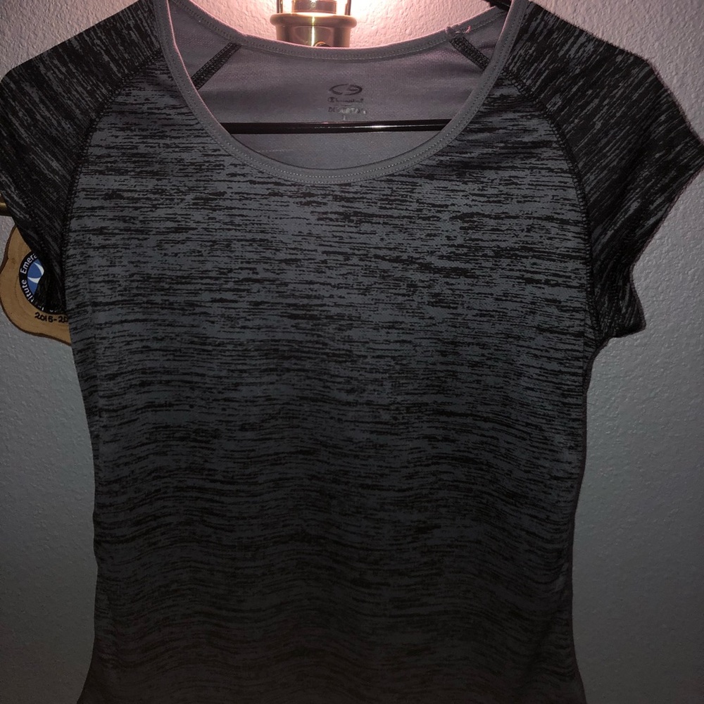 grey/black champion workout shirt